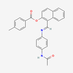 molecular formula C27H22N2O3 B11563979 1-[(E)-{[4-(acetylamino)phenyl]imino}methyl]naphthalen-2-yl 4-methylbenzoate 