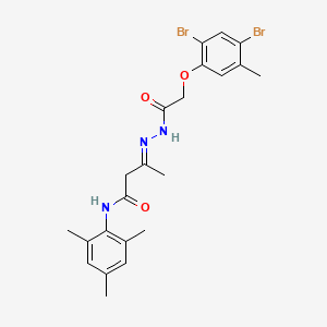 (3E)-3-{2-[(2,4-dibromo-5-methylphenoxy)acetyl]hydrazinylidene}-N-(2,4,6-trimethylphenyl)butanamide