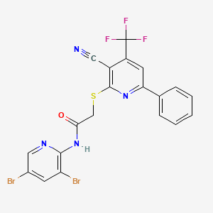 2-{[3-cyano-6-phenyl-4-(trifluoromethyl)pyridin-2-yl]sulfanyl}-N-(3,5-dibromopyridin-2-yl)acetamide