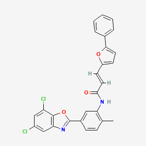 (2E)-N-[5-(5,7-dichloro-1,3-benzoxazol-2-yl)-2-methylphenyl]-3-(5-phenylfuran-2-yl)prop-2-enamide