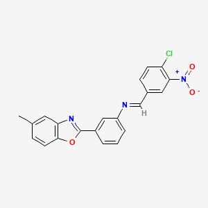 molecular formula C21H14ClN3O3 B11564116 N-[(E)-(4-chloro-3-nitrophenyl)methylidene]-3-(5-methyl-1,3-benzoxazol-2-yl)aniline 