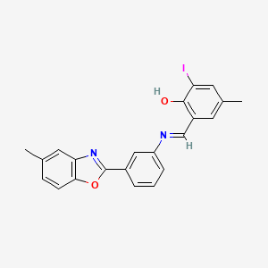 molecular formula C22H17IN2O2 B11564128 2-iodo-4-methyl-6-[(E)-{[3-(5-methyl-1,3-benzoxazol-2-yl)phenyl]imino}methyl]phenol 