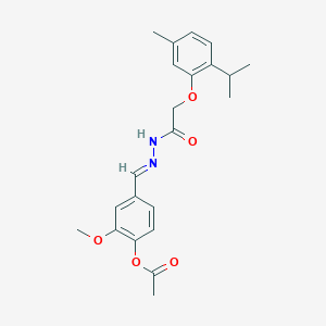 molecular formula C22H26N2O5 B11564160 2-methoxy-4-[(E)-(2-{[5-methyl-2-(propan-2-yl)phenoxy]acetyl}hydrazinylidene)methyl]phenyl acetate 