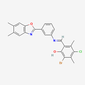 molecular formula C24H20BrClN2O2 B11564181 2-bromo-4-chloro-6-[(E)-{[3-(5,6-dimethyl-1,3-benzoxazol-2-yl)phenyl]imino}methyl]-3,5-dimethylphenol 