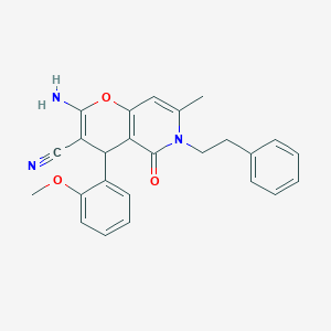 molecular formula C25H23N3O3 B11564194 2-amino-4-(2-methoxyphenyl)-7-methyl-5-oxo-6-(2-phenylethyl)-5,6-dihydro-4H-pyrano[3,2-c]pyridine-3-carbonitrile 