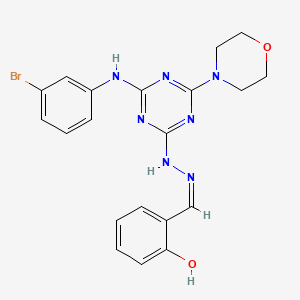 molecular formula C20H20BrN7O2 B11564198 2-[(Z)-(2-{4-[(3-bromophenyl)amino]-6-(morpholin-4-yl)-1,3,5-triazin-2-yl}hydrazinylidene)methyl]phenol 