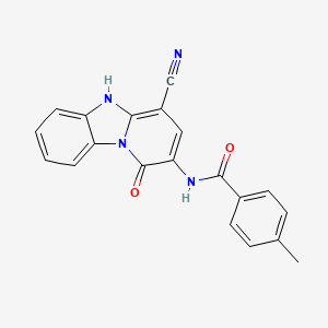 molecular formula C20H14N4O2 B11564246 N-(4-cyano-1-oxo-1,5-dihydropyrido[1,2-a]benzimidazol-2-yl)-4-methylbenzamide 