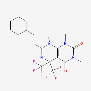 molecular formula C18H22F6N4O2 B11564256 7-(2-Cyclohexyl-ethyl)-1,3-dimethyl-5,5-bis-trifluoromethyl-5,8-dihydro-1H-pyrimido[4,5-d]pyrimidine-2,4-dione 