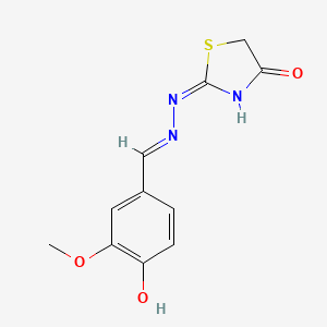 molecular formula C11H11N3O3S B11564257 (2E)-2-[(2E)-(4-hydroxy-3-methoxybenzylidene)hydrazinylidene]-1,3-thiazolidin-4-one 