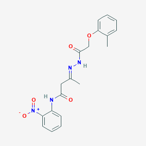 molecular formula C19H20N4O5 B11564263 N-{2-nitrophenyl}-3-{[(2-methylphenoxy)acetyl]hydrazono}butanamide 