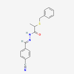 molecular formula C18H17N3OS B11564284 2-(benzylsulfanyl)-N'-[(E)-(4-cyanophenyl)methylidene]propanehydrazide 