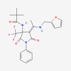 N-[(4Z)-4-{1-[(furan-2-ylmethyl)amino]ethylidene}-2,5-dioxo-1-phenyl-3-(trifluoromethyl)pyrrolidin-3-yl]-2,2-dimethylpropanamide