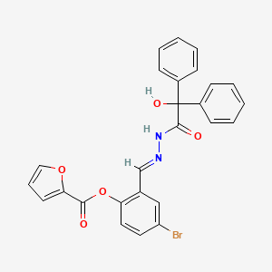 molecular formula C26H19BrN2O5 B11564384 4-bromo-2-[(E)-{2-[hydroxy(diphenyl)acetyl]hydrazinylidene}methyl]phenyl furan-2-carboxylate 