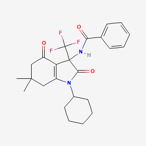 molecular formula C24H27F3N2O3 B11564441 N-[1-cyclohexyl-6,6-dimethyl-2,4-dioxo-3-(trifluoromethyl)-2,3,4,5,6,7-hexahydro-1H-indol-3-yl]benzamide 