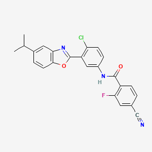 molecular formula C24H17ClFN3O2 B11564461 N-{4-chloro-3-[5-(propan-2-yl)-1,3-benzoxazol-2-yl]phenyl}-4-cyano-2-fluorobenzamide 