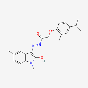 molecular formula C22H25N3O3 B11564476 N'-[(3Z)-1,5-dimethyl-2-oxo-1,2-dihydro-3H-indol-3-ylidene]-2-[2-methyl-4-(propan-2-yl)phenoxy]acetohydrazide 