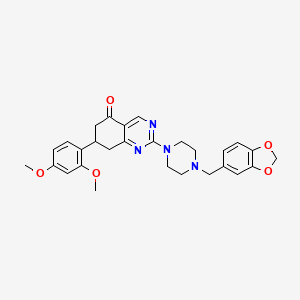 molecular formula C28H30N4O5 B11564496 2-[4-(1,3-benzodioxol-5-ylmethyl)piperazin-1-yl]-7-(2,4-dimethoxyphenyl)-7,8-dihydroquinazolin-5(6H)-one 