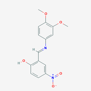 molecular formula C15H14N2O5 B11564540 2-[(E)-[(3,4-Dimethoxyphenyl)imino]methyl]-4-nitrophenol 