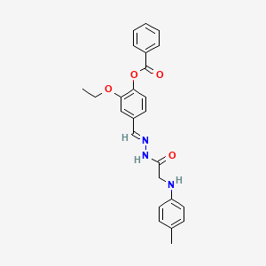 molecular formula C25H25N3O4 B11564542 2-ethoxy-4-[(E)-(2-{[(4-methylphenyl)amino]acetyl}hydrazinylidene)methyl]phenyl benzoate (non-preferred name) 