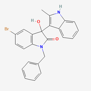 molecular formula C24H19BrN2O2 B11564601 1'-benzyl-5'-bromo-3'-hydroxy-2-methyl-1',3'-dihydro-1H,2'H-3,3'-biindol-2'-one 