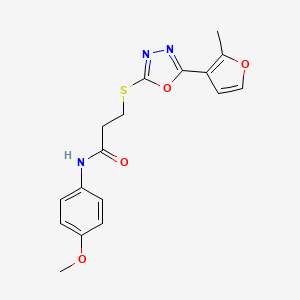 molecular formula C17H17N3O4S B11564631 N-(4-methoxyphenyl)-3-{[5-(2-methylfuran-3-yl)-1,3,4-oxadiazol-2-yl]sulfanyl}propanamide 