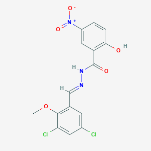 molecular formula C15H11Cl2N3O5 B11564663 N'-[(E)-(3,5-dichloro-2-methoxyphenyl)methylidene]-2-hydroxy-5-nitrobenzohydrazide 