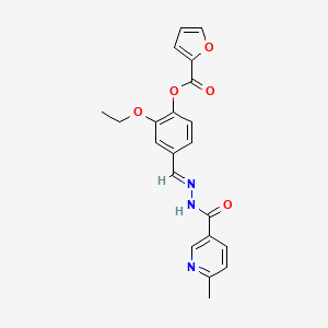 molecular formula C21H19N3O5 B11564676 2-ethoxy-4-[(E)-{2-[(6-methylpyridin-3-yl)carbonyl]hydrazinylidene}methyl]phenyl furan-2-carboxylate 