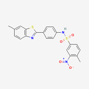 molecular formula C21H17N3O4S2 B11564681 4-methyl-N-[4-(6-methyl-1,3-benzothiazol-2-yl)phenyl]-3-nitrobenzenesulfonamide 