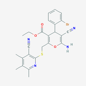 molecular formula C25H23BrN4O3S B11564686 ethyl 6-amino-4-(2-bromophenyl)-5-cyano-2-{[(3-cyano-4,5,6-trimethylpyridin-2-yl)sulfanyl]methyl}-4H-pyran-3-carboxylate 