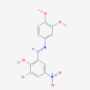 molecular formula C15H13BrN2O5 B11564709 2-Bromo-6-[(E)-[(3,4-dimethoxyphenyl)imino]methyl]-4-nitrophenol 