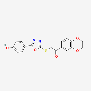 1-(2,3-Dihydro-1,4-benzodioxin-6-yl)-2-{[5-(4-hydroxyphenyl)-1,3,4-oxadiazol-2-yl]sulfanyl}ethanone