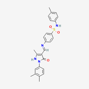 molecular formula C26H26N4O3S B11564836 4-({(E)-[1-(3,4-dimethylphenyl)-3-methyl-5-oxo-1,5-dihydro-4H-pyrazol-4-ylidene]methyl}amino)-N-(4-methylphenyl)benzenesulfonamide 