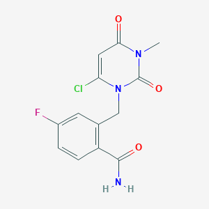 molecular formula C₁₃H₁₁ClFN₃O₃ B1156484 2-((6-chloro-3-methyl-2,4-dioxo-3,4-dihydropyrimidin-1(2H)-yl)methyl)-4-fluorobenzamide 