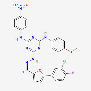 molecular formula C27H20ClFN8O4 B11564902 6-[(2Z)-2-{[5-(3-chloro-4-fluorophenyl)furan-2-yl]methylidene}hydrazinyl]-N-(4-methoxyphenyl)-N'-(4-nitrophenyl)-1,3,5-triazine-2,4-diamine 