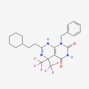 molecular formula C23H24F6N4O2 B11564920 1-benzyl-7-(2-cyclohexylethyl)-4-hydroxy-5,5-bis(trifluoromethyl)-5,8-dihydropyrimido[4,5-d]pyrimidin-2(1H)-one 