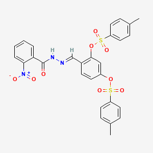 molecular formula C28H23N3O9S2 B11564930 4-[(E)-{2-[(2-nitrophenyl)carbonyl]hydrazinylidene}methyl]benzene-1,3-diyl bis(4-methylbenzenesulfonate) 