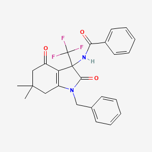 molecular formula C25H23F3N2O3 B11564964 N-[1-benzyl-6,6-dimethyl-2,4-dioxo-3-(trifluoromethyl)-2,3,4,5,6,7-hexahydro-1H-indol-3-yl]benzamide 