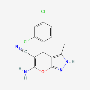 molecular formula C14H10Cl2N4O B11564977 6-Amino-4-(2,4-dichlorophenyl)-3-methyl-1,4-dihydropyrano[2,3-c]pyrazole-5-carbonitrile 