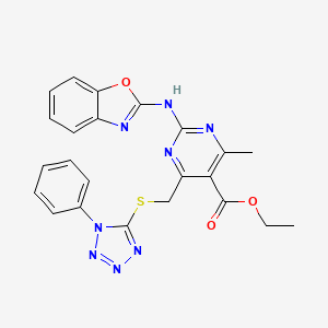 ethyl 2-(1,3-benzoxazol-2-ylamino)-4-methyl-6-{[(1-phenyl-1H-tetrazol-5-yl)sulfanyl]methyl}pyrimidine-5-carboxylate