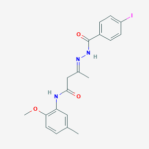 molecular formula C19H20IN3O3 B11565037 (3E)-3-{2-[(4-iodophenyl)carbonyl]hydrazinylidene}-N-(2-methoxy-5-methylphenyl)butanamide 