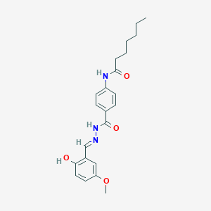 molecular formula C22H27N3O4 B11565048 N-(4-{[(2E)-2-(2-hydroxy-5-methoxybenzylidene)hydrazinyl]carbonyl}phenyl)heptanamide 