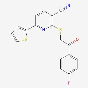 molecular formula C18H11FN2OS2 B11565071 2-{[2-(4-Fluorophenyl)-2-oxoethyl]sulfanyl}-6-(thiophen-2-yl)pyridine-3-carbonitrile 