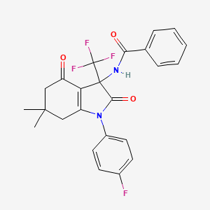 molecular formula C24H20F4N2O3 B11565085 N-[1-(4-fluorophenyl)-6,6-dimethyl-2,4-dioxo-3-(trifluoromethyl)-2,3,4,5,6,7-hexahydro-1H-indol-3-yl]benzamide 