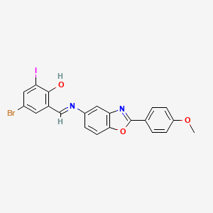 4-bromo-2-iodo-6-[(E)-{[2-(4-methoxyphenyl)-1,3-benzoxazol-5-yl]imino}methyl]phenol