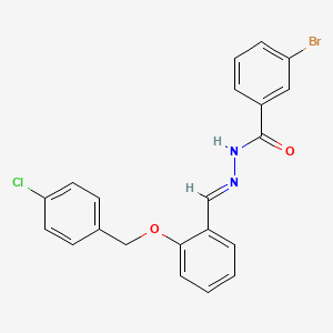 molecular formula C21H16BrClN2O2 B11565109 3-bromo-N'-[(E)-{2-[(4-chlorobenzyl)oxy]phenyl}methylidene]benzohydrazide 