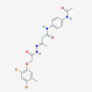 (3E)-N-[4-(acetylamino)phenyl]-3-{2-[(2,4-dibromo-5-methylphenoxy)acetyl]hydrazinylidene}butanamide