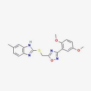 molecular formula C19H18N4O3S B11565161 2-({[3-(2,5-dimethoxyphenyl)-1,2,4-oxadiazol-5-yl]methyl}sulfanyl)-5-methyl-1H-benzimidazole 