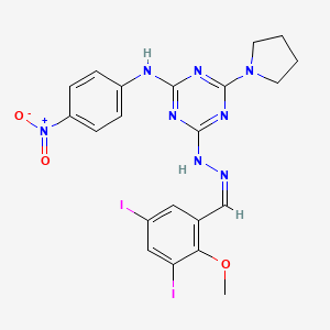 4-[(2Z)-2-(3,5-diiodo-2-methoxybenzylidene)hydrazinyl]-N-(4-nitrophenyl)-6-(pyrrolidin-1-yl)-1,3,5-triazin-2-amine