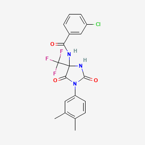 molecular formula C19H15ClF3N3O3 B11565238 3-chloro-N-[1-(3,4-dimethylphenyl)-2,5-dioxo-4-(trifluoromethyl)imidazolidin-4-yl]benzamide 