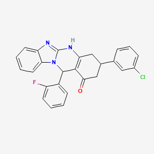 molecular formula C26H19ClFN3O B11565256 3-(3-chlorophenyl)-12-(2-fluorophenyl)-3,4,5,12-tetrahydrobenzimidazo[2,1-b]quinazolin-1(2H)-one 